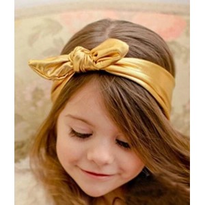 Headbands Girls Rabbit Bow Ear Hairband Headband Stretch Turban Knot Tie Head Wrap (Gold) - CC127Z4TSRV $17.11