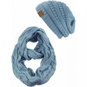 Skullies & Beanies Unisex Soft Stretch Chunky Cable Knit Beanie and Infinity Loop Scarf Set - Denim - CZ18KH0AM6I $43.19
