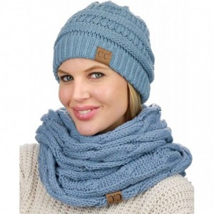 Skullies & Beanies Unisex Soft Stretch Chunky Cable Knit Beanie and Infinity Loop Scarf Set - Denim - CZ18KH0AM6I $43.19