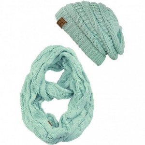 Skullies & Beanies Unisex Soft Stretch Chunky Cable Knit Beanie and Infinity Loop Scarf Set - Mint - CV18KXHIR6Z $43.03