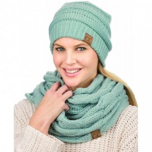 Skullies & Beanies Unisex Soft Stretch Chunky Cable Knit Beanie and Infinity Loop Scarf Set - Mint - CV18KXHIR6Z $41.35