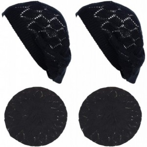 Berets Chic Soft Knit Airy Cutout Lightweight Slouchy Crochet Beret Beanie Hat - 2-pack-black & Black Leafy - C018OAWOT5K $36.16
