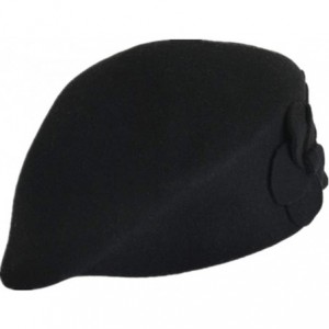 Berets 100% Wool Womens Beret Felt Elegant Women French Style Tag Beanie Warm Pillbox Hat Tam Cap - Black - C718I8Q4MQH $23.78