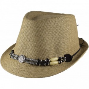 Fedoras Summer Trilby Fedora Panama Straw Hats - Tan - CG18TTE80OL $20.63