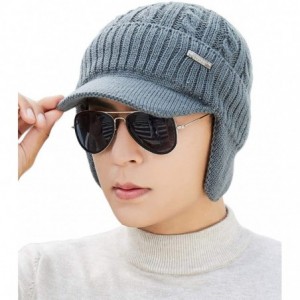 Newsboy Caps Mens Women Knit Visor Winter Beanie Hat & Fleece Scarf Sets Face Neck Cover & Ear Flap - 6w28-gray - CE1948HQ9N3...