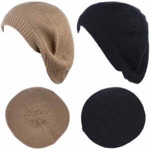 Berets Chic French Style Lightweight Soft Slouchy Knit Beret Beanie Hat in Solid - 2-pack Dk.beige & Black - CC18LC0TDZC $30.22