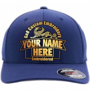 Baseball Caps 2 Side Embroidery. Front and Back. Place Your own Text. 6477 Flexfit Wool Blend Cap - Navy - CD180IH0CQX $64.51