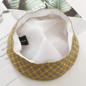 Berets Cotton Vintage Plaid French-Beret Hat Painter-Beanie for Women - Yellow - C818U82X90R $18.62