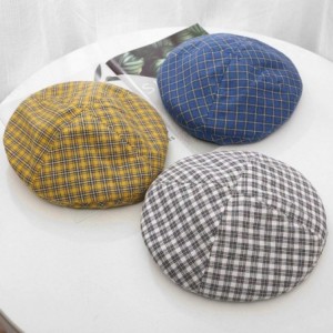 Berets Cotton Vintage Plaid French-Beret Hat Painter-Beanie for Women - Yellow - C818U82X90R $18.62