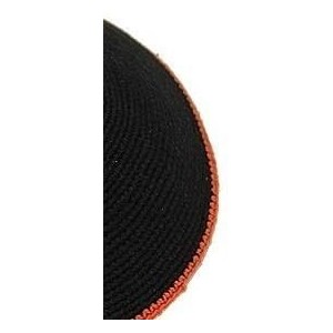Skullies & Beanies Kippah Black Fine Knit (Serugah) Colored Border Design 17cm - Orange Border - CN182ZZR59E $44.42