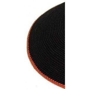 Skullies & Beanies Kippah Black Fine Knit (Serugah) Colored Border Design 17cm - Orange Border - CN182ZZR59E $44.42
