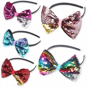 Headbands 5pcs Women Girls Rainbows Glitter Reversible 5" Sequin Bows with Headband - CO18G44IO08 $24.83