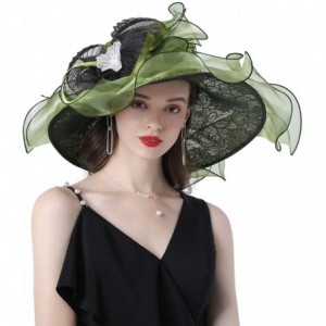 Sun Hats Women Kentucky Derby Church Hat Organza Flower Wide Brim Fascinator Hats for Wedding Tea Party- Dual-use - CP194TNWS...