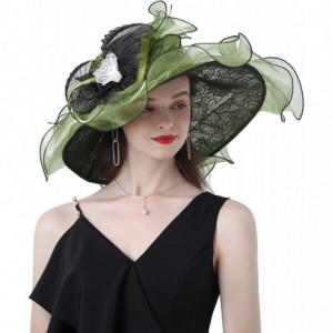 Sun Hats Women Kentucky Derby Church Hat Organza Flower Wide Brim Fascinator Hats for Wedding Tea Party- Dual-use - CP194TNWS...
