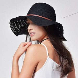 Sun Hats Summer Beach Sun Hat for Women Sun Big Brim Foldable Floppy Travel Sun Hat - Black - C918QN3MH5L $21.55