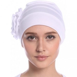 Skullies & Beanies Women Chemo Cap Turban Headwear Sleep Hat with Elegant Side Flower Pleated Skull Caps - Apricot Pack of 3 ...