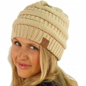 Skullies & Beanies Winter Trendy Soft Cable Knit Stretchy Warm Ribbed Beanie Skully Ski Hat Cap - Solid New Beige - C518IC4XQ...