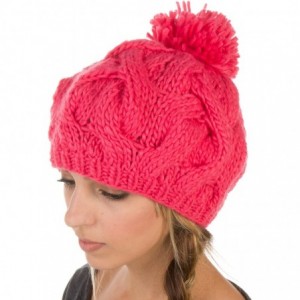 Skullies & Beanies Cable Knit Pom Pom Thick Slouch Hat - Coral - C0110ZMS4X5 $18.10