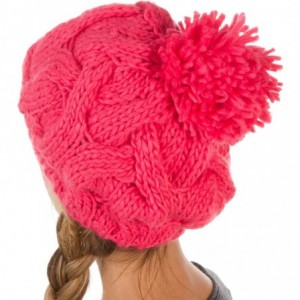 Skullies & Beanies Cable Knit Pom Pom Thick Slouch Hat - Coral - C0110ZMS4X5 $18.10