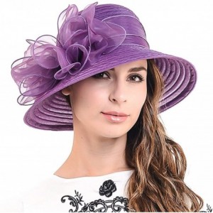 Sun Hats Ascot Kentucky Derby Bowler Church Cloche Hat Bowknot Organza Bridal Dress Cap S051 - Purple - C412F2NEV5L $49.89
