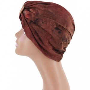 Sun Hats Shiny Metallic Turban Cap Indian Pleated Headwrap Swami Hat Chemo Cap for Women - Wine Red - C618A4G220D $19.48