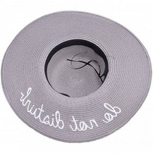 Sun Hats Womens Embroidery Large Brim Floppy Foldable Summer Sun Hat Straw Beach Hat - Grey - CH18DXX4SIG $25.35
