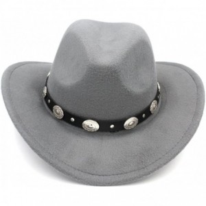 Cowboy Hats Womem Men Wool Blend Western Cowboy Hat Wide Brim Cowgirl Jazz Cap Leather Band - Gray - CM186I0Z3Q8 $23.11