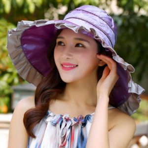Sun Hats Sun Hat Fashion Beach Lace Big Brim Hat UV Protection Seaside Holiday Hat - Purple - CX182G90IR5 $26.34