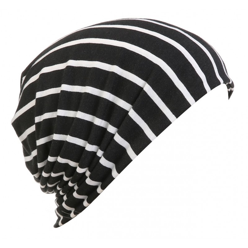 Headbands Printed Turban Headband Chemo Cap Cotton Soft Sleep Beanie - Strip-black+white - CI18DWCSQUO $17.75