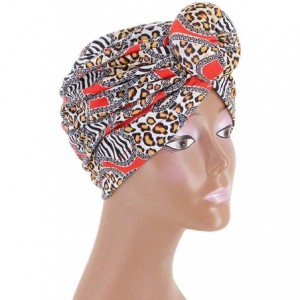 Skullies & Beanies Shiny Metallic Turban Cap Indian Pleated Headwrap Swami Hat Chemo Cap for Women - Red Leopard - CA18Z2OCTG...