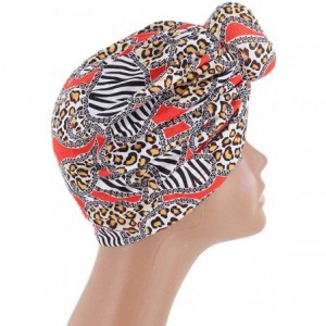 Skullies & Beanies Shiny Metallic Turban Cap Indian Pleated Headwrap Swami Hat Chemo Cap for Women - Red Leopard - CA18Z2OCTG...