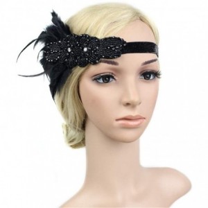Headbands 1920s Headpiece Feather Flapper Headband Great Gatsby Headdress Vintage Accessory - Black -2 - CE18K6GGLEE $19.25