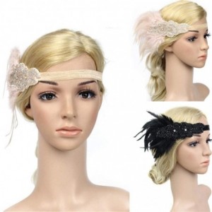 Headbands 1920s Headpiece Feather Flapper Headband Great Gatsby Headdress Vintage Accessory - Black -2 - CE18K6GGLEE $19.25