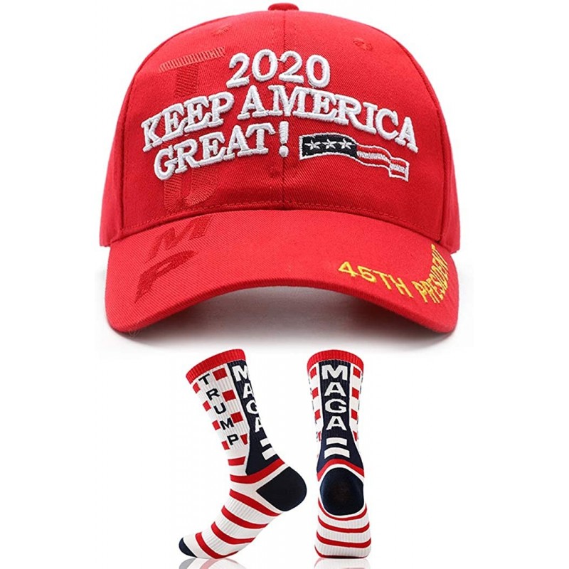 Baseball Caps Make America Great Again Hat Donald Trump 2020 USA Cap with MAGA Socks - Red-1 - CF18SQUA8RC $26.88