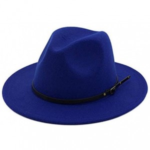 Fedoras Hat Set-Head Decor Vintage Solid Color Felt Wide Brim Bowler Fedora Hat Winter Floppy Women Cap - Royal Blue - CB18A0...