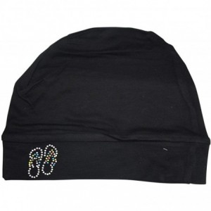 Skullies & Beanies Womens Soft Sleep Cap Comfy Cancer Hat with Studded Flip-Flops Applique - Black - C012NT95KA3 $25.83