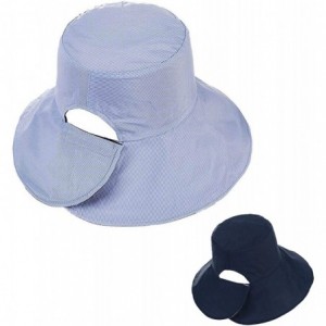 Sun Hats Floppy Brim Sun Hat UPF 50+ Cotton Wide Brim Beach Sun Protection Cap Adjustable Chin Strap Hat - Blue B - C318DUW32...