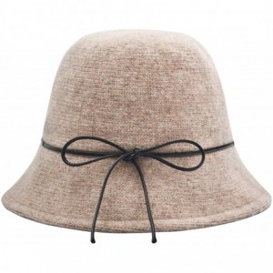 Fedoras Womens Winter Wool Knit Bucket Hats Warm Solid Fedora - Beige - C318AO4NROE $30.75