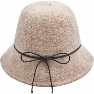 Fedoras Womens Winter Wool Knit Bucket Hats Warm Solid Fedora - Beige - C318AO4NROE $30.75