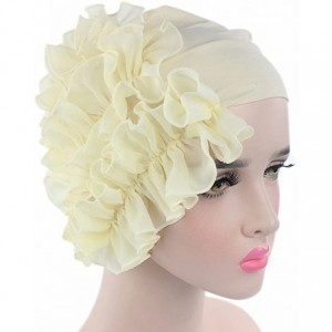 Berets Womens Wrap Cap Flower Chemo Hat Beanie Scarf Turban Headband - Beige - CI18INSYQ7K $16.05