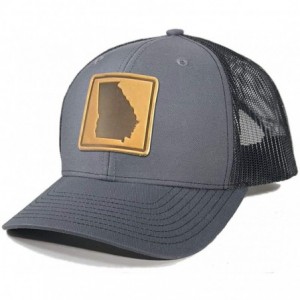 Baseball Caps Men's Georgia Leather Patch Trucker Hat - Charcoal/Black - CM18EG9DUD5 $48.55