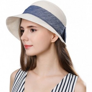 Fedoras Womens Wide Roll Up Brim Packable Straw Sun Cloche Hat Fedora Summer Beach 55-58cm - White_89316 - CP18DCRAK46 $37.03