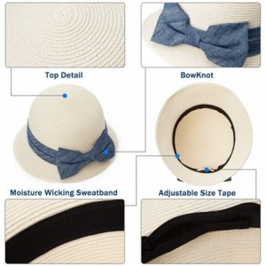 Fedoras Womens Wide Roll Up Brim Packable Straw Sun Cloche Hat Fedora Summer Beach 55-58cm - White_89316 - CP18DCRAK46 $39.20