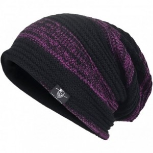 Skullies & Beanies Mens Slouchy Beanie Knit Skull Cap Long Baggy Hip-hop Winter Summer Hat B305 - Retro-black&purple - CQ185T...