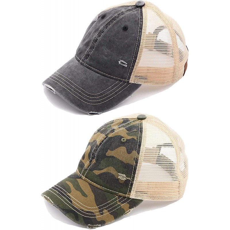 Baseball Caps Women's Adjustable Athletic Trucker Hat Mesh Baseball Cap Dad Hat - 2 Pack - Black & Camo Green (Washed) - C318...