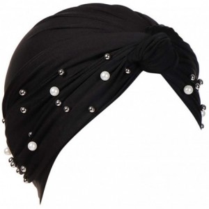 Skullies & Beanies Women Pearl Beading Chemo Turban Headband Scarf Beanie Cap Hat India Hat Turban Wrap Cap - Black - CY18TRQ...