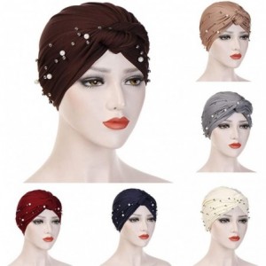 Skullies & Beanies Women Pearl Beading Chemo Turban Headband Scarf Beanie Cap Hat India Hat Turban Wrap Cap - Black - CY18TRQ...