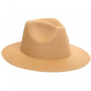 Fedoras Women's Wide Brimmed Wool Felt Floppy Hat Vintage Women Warm Fedora Hats Jazz Hat Caps - Khaki - C819394GRUC $20.32