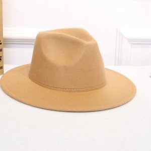Fedoras Women's Wide Brimmed Wool Felt Floppy Hat Vintage Women Warm Fedora Hats Jazz Hat Caps - Khaki - C819394GRUC $20.32
