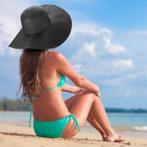 Sun Hats Floppy Wide Brim Straw Hat Women Summer Beach Cap Sun Hat - Black - CC18DQU7WT3 $22.50
